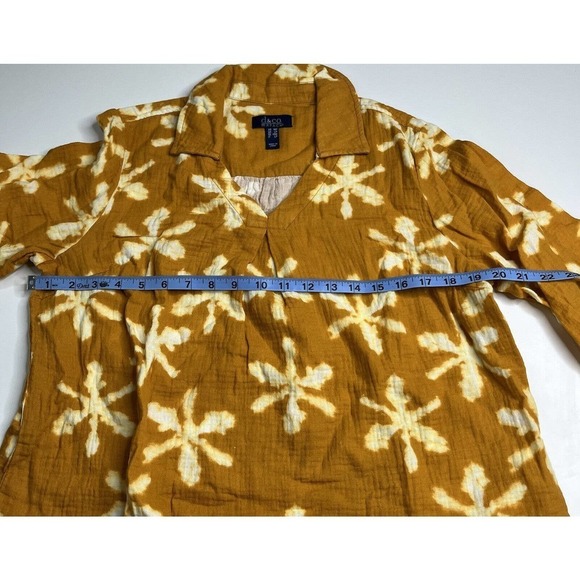 NEW D&Co Beach Tie Dye 1/4 Sleeve Blouse Petite Medium MP Women’s Yellow - Picture 5 of 9